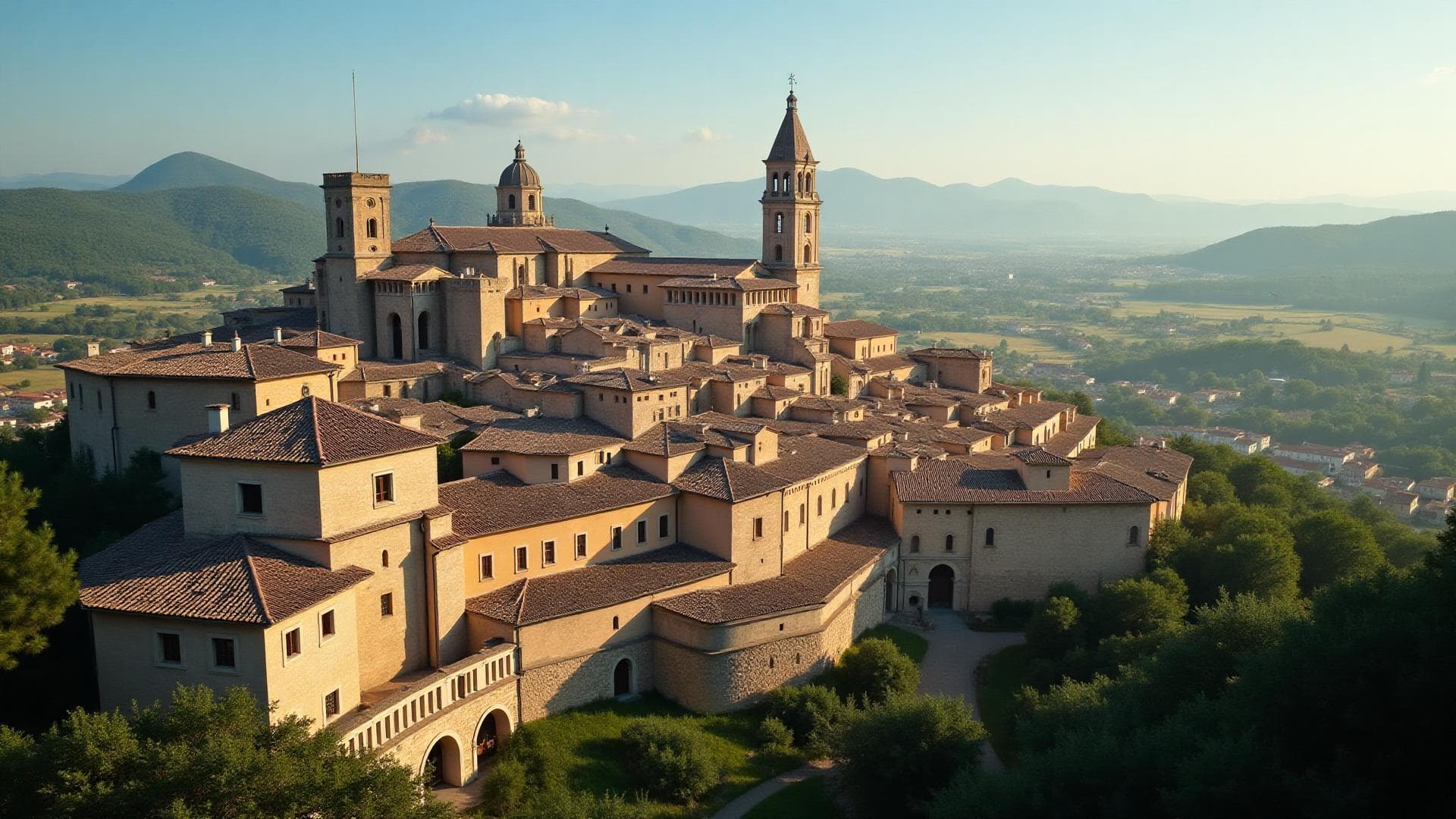 Vista panoramica di Viterbo con il Palazzo dei Papi e il centro storico medievale circondato dalle colline della Tuscia